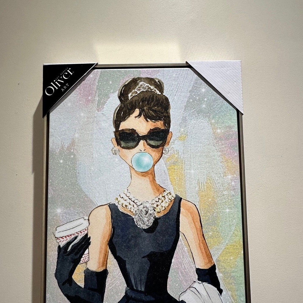 Oliver Gal Audrey Hepburn Bubble Gum Jewelry Wall Art Canvas Framed NEW - Picture 2 of 8
